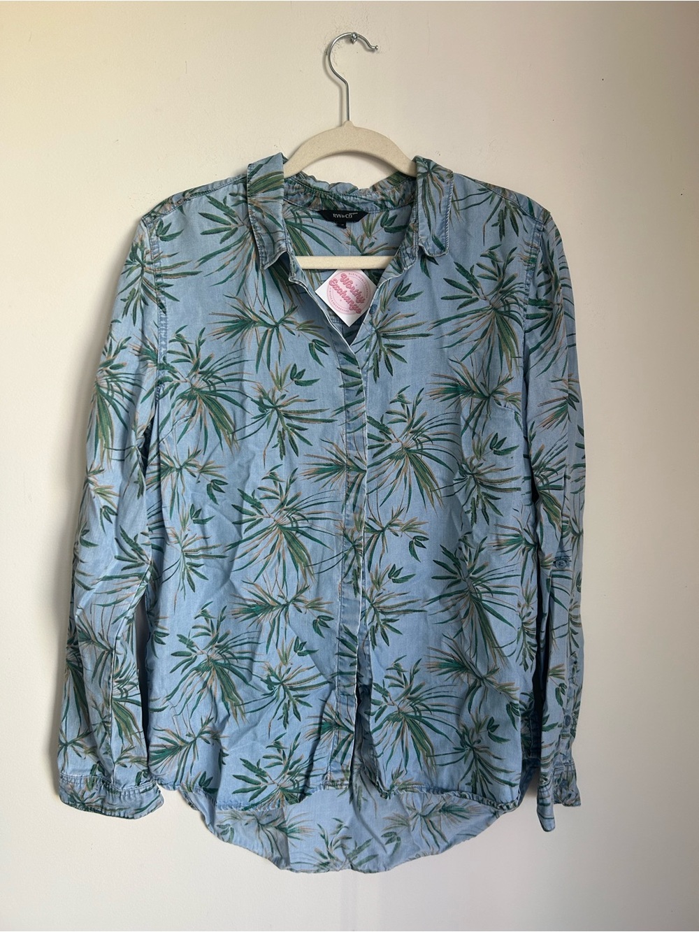 Light Blue Palm Print Button-Up Shirt